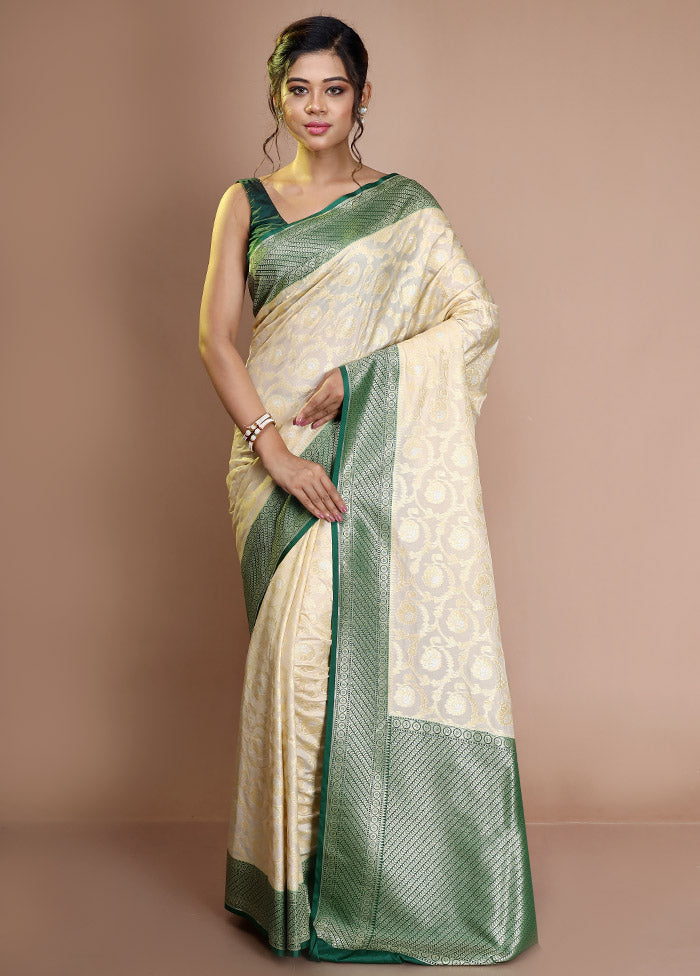 Cream Dupion Silk Saree With Blouse Piece - Indian Silk House Agencies