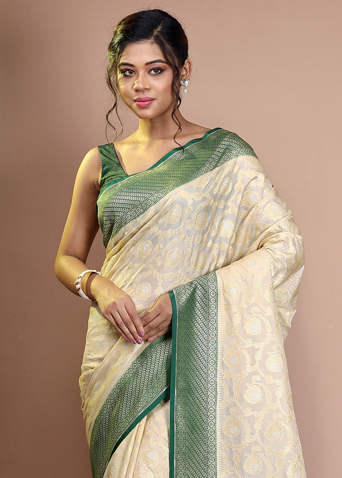 Cream Dupion Silk Saree With Blouse Piece - Indian Silk House Agencies