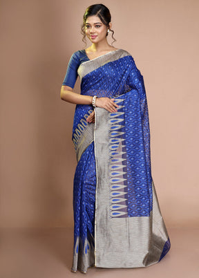 Blue Net Saree With Blouse Piece - Indian Silk House Agencies