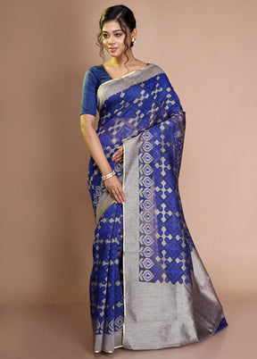 Blue Net Saree With Blouse Piece - Indian Silk House Agencies