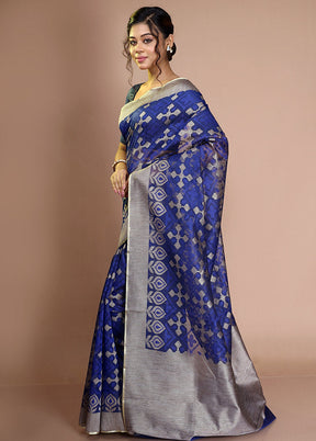 Blue Net Saree With Blouse Piece - Indian Silk House Agencies