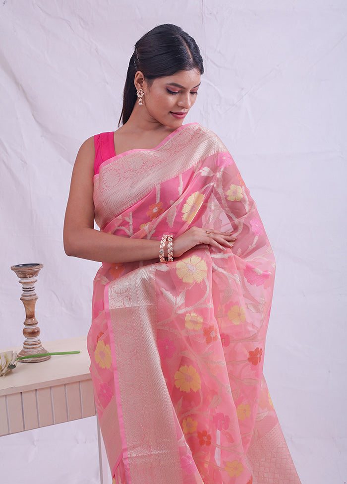 Pink Kora Silk Saree With Blouse Piece - Indian Silk House Agencies