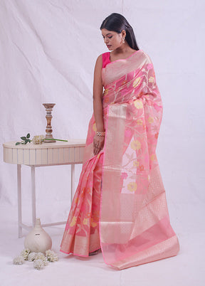 Pink Kora Silk Saree With Blouse Piece - Indian Silk House Agencies