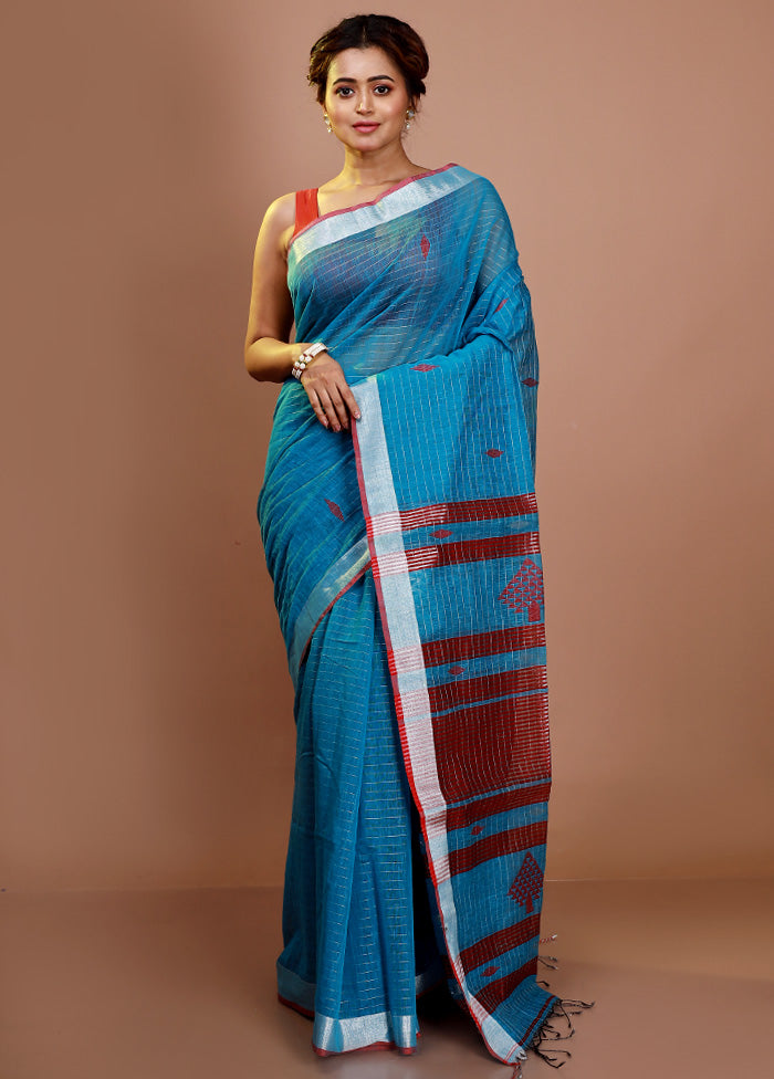 Sky Blue Matka Silk Saree With Blouse Piece - Indian Silk House Agencies