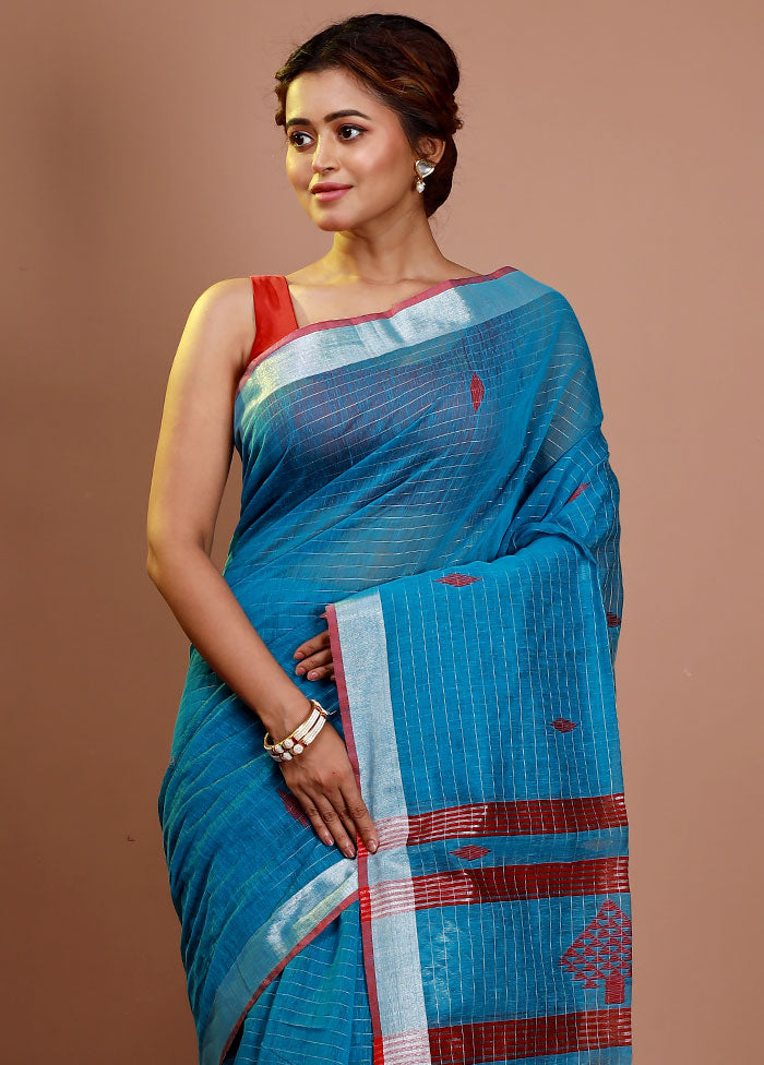 Sky Blue Matka Silk Saree With Blouse Piece - Indian Silk House Agencies