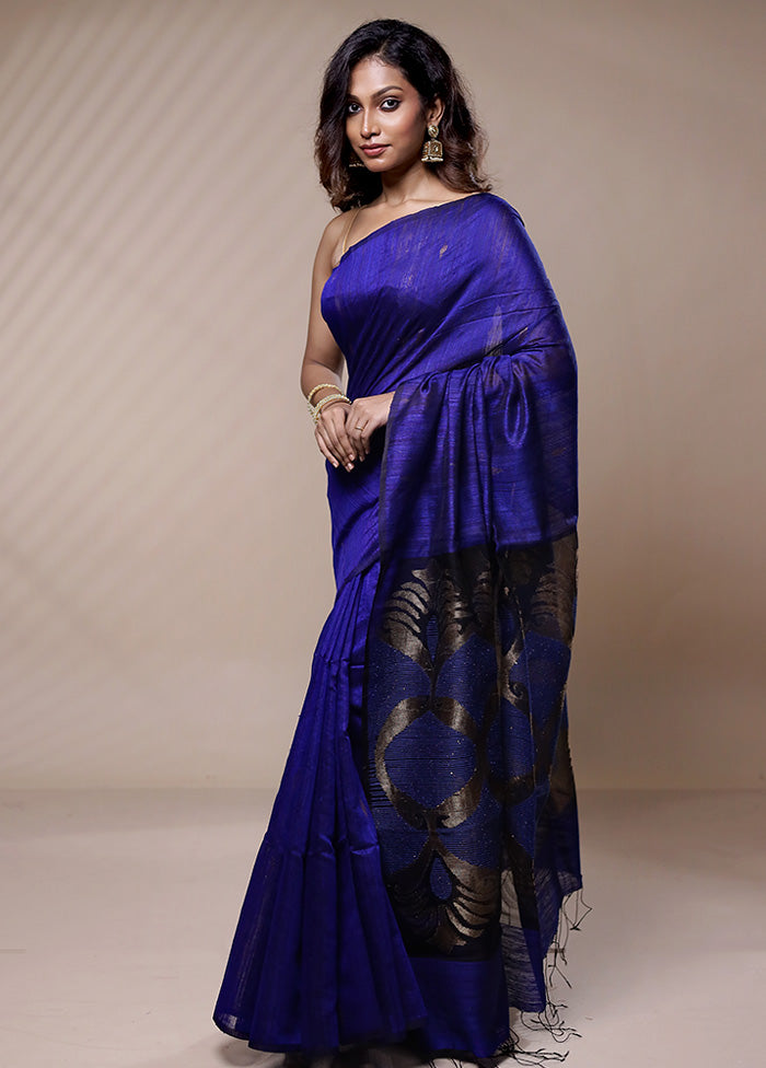 Blue Matka Pure Silk Saree Without Blouse Piece - Indian Silk House Agencies