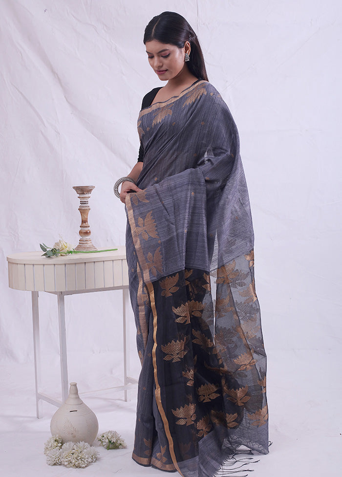 Grey Matka Pure Silk Saree With Blouse Piece - Indian Silk House Agencies