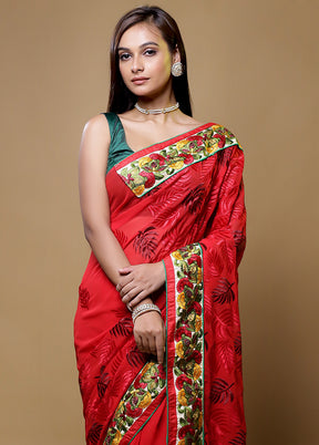 Red Chiffon Silk Saree With Blouse Piece