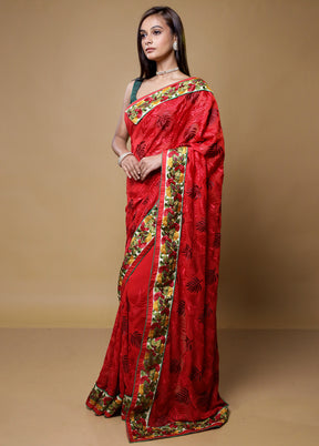 Red Chiffon Silk Saree With Blouse Piece