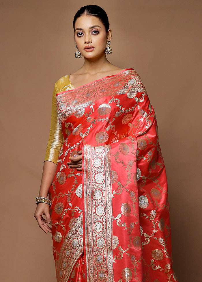 Pink Banarasi Silk Saree With Blouse Piece