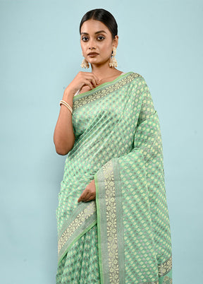 Green Kora Silk Saree With Blouse Piece - Indian Silk House Agencies