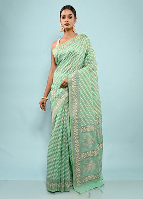 Green Kora Silk Saree With Blouse Piece - Indian Silk House Agencies