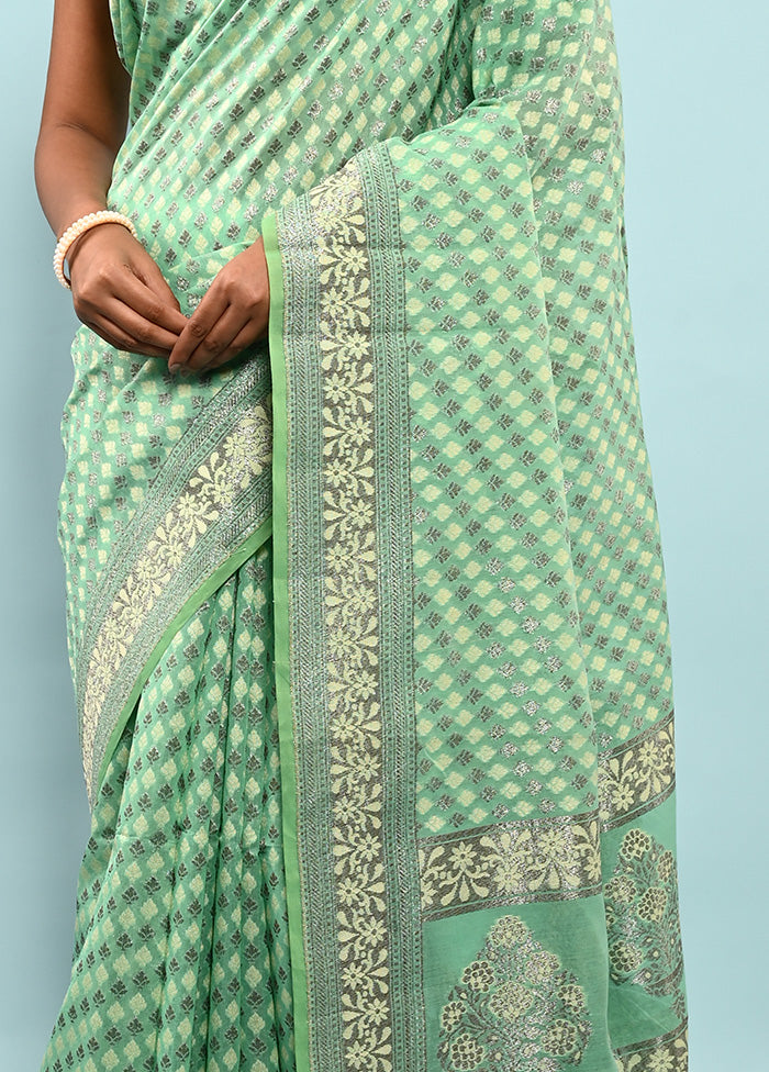 Green Kora Silk Saree With Blouse Piece - Indian Silk House Agencies