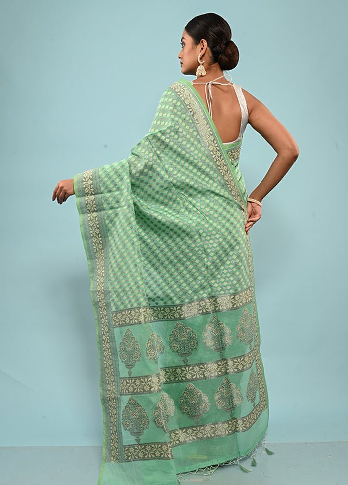 Green Kora Silk Saree With Blouse Piece - Indian Silk House Agencies