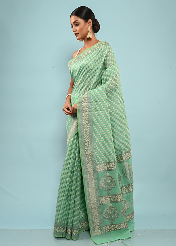 Green Kora Silk Saree With Blouse Piece - Indian Silk House Agencies