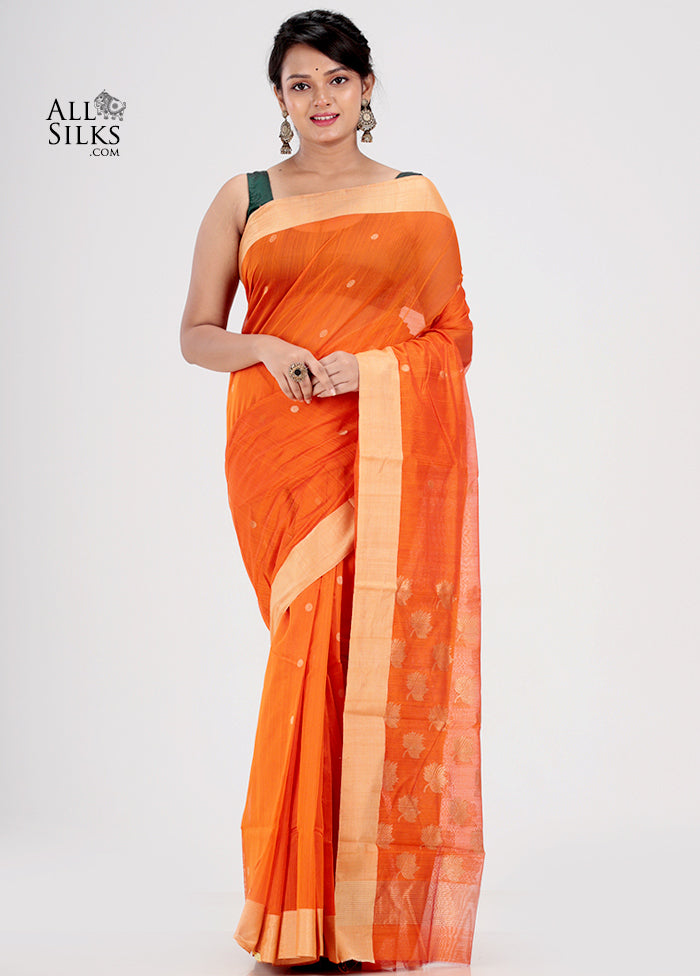 Rust Chanderi Cotton Saree With Blouse Piece - Indian Silk House Agencies