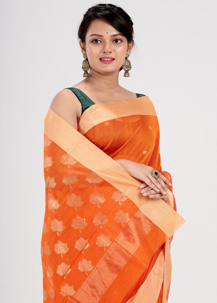 Rust Chanderi Cotton Saree With Blouse Piece - Indian Silk House Agencies