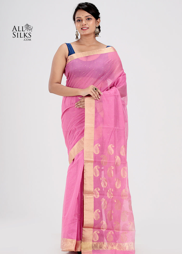 Pink Chanderi Silk Saree With Blouse Piece - Indian Silk House Agencies