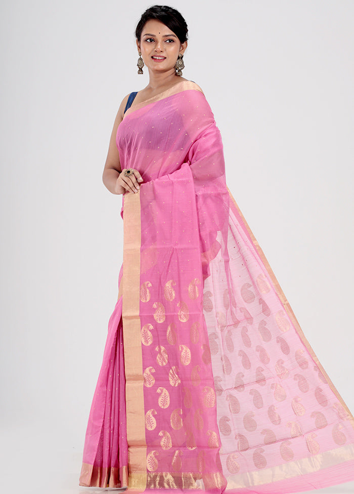 Pink Chanderi Silk Saree With Blouse Piece - Indian Silk House Agencies