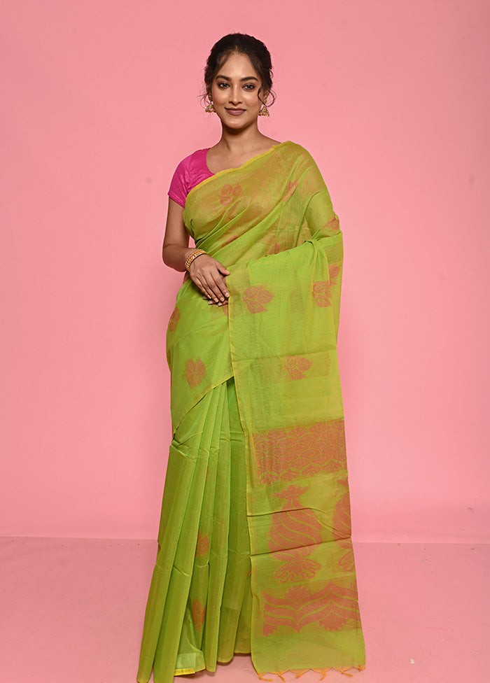 Green Dupion Silk Saree With Blouse Piece - Indian Silk House Agencies