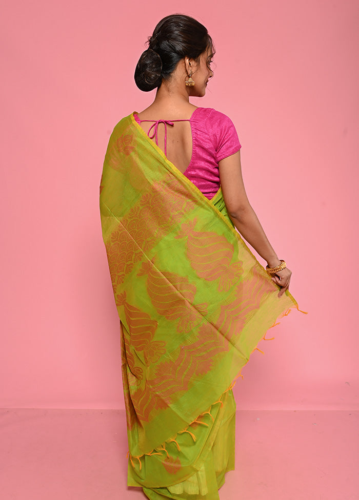 Green Dupion Silk Saree With Blouse Piece - Indian Silk House Agencies