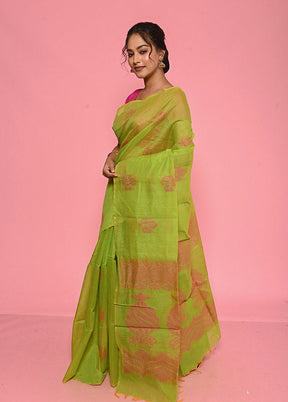 Green Dupion Silk Saree With Blouse Piece - Indian Silk House Agencies