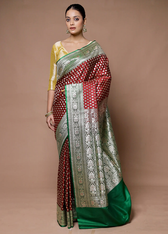 Maroon Banarasi Silk Saree With Blouse Piece