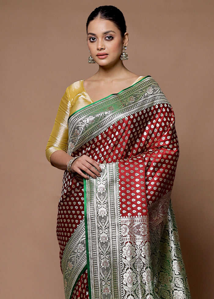 Maroon Banarasi Silk Saree With Blouse Piece