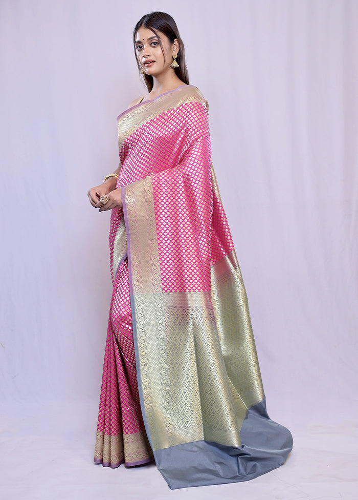 Pink Uppada Silk Saree With Blouse Piece - Indian Silk House Agencies