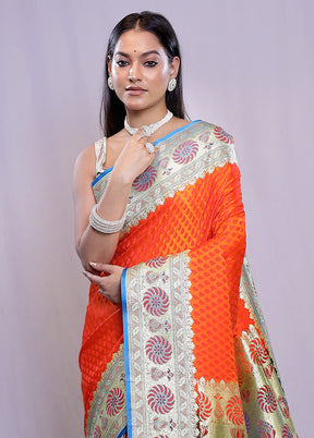 Rust Banarasi Silk Saree With Blouse Piece - Indian Silk House Agencies