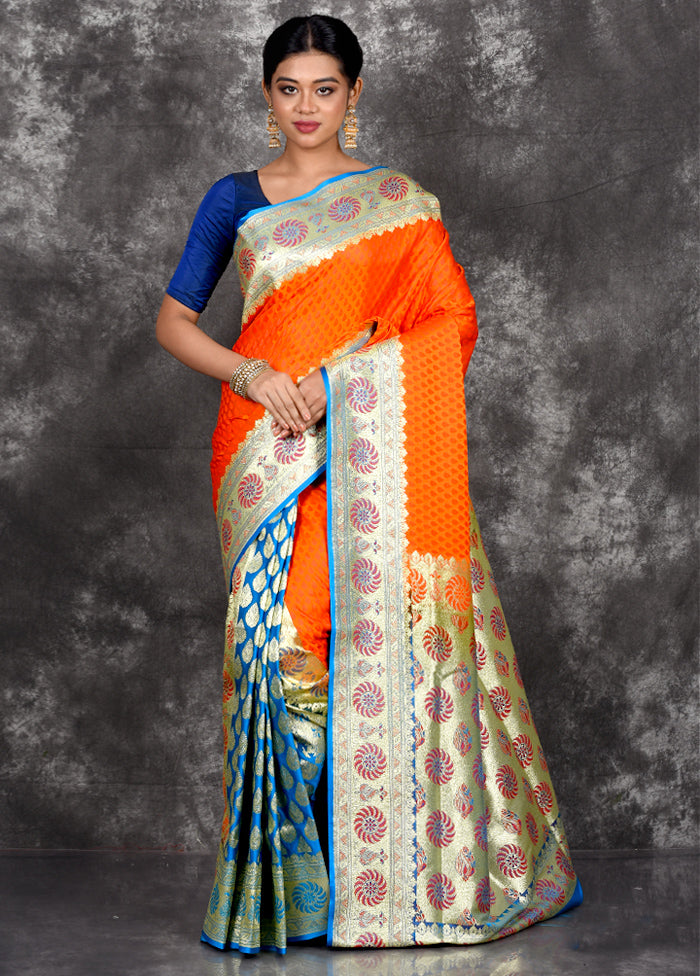 Rust Patli Pallu Banarasi Silk Saree With Blouse Piece - Indian Silk House Agencies