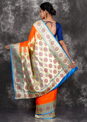 Rust Patli Pallu Banarasi Silk Saree With Blouse Piece - Indian Silk House Agencies