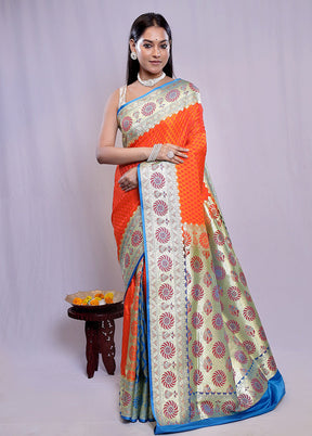 Rust Banarasi Silk Saree With Blouse Piece - Indian Silk House Agencies