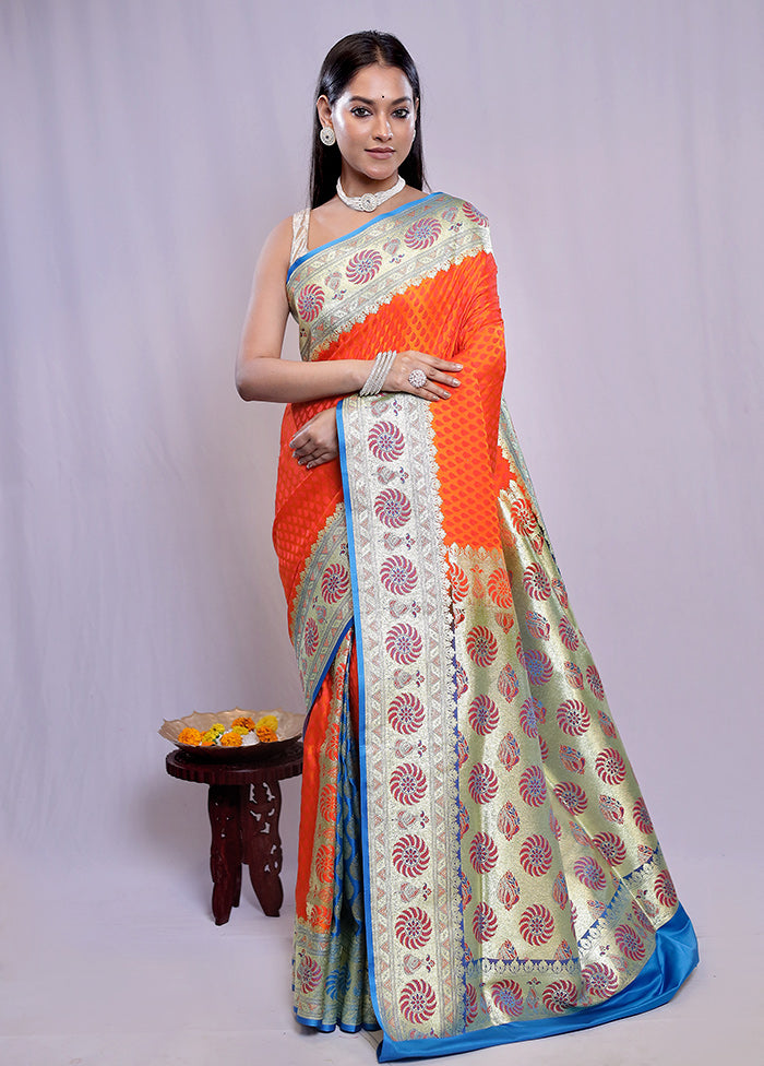 Rust Banarasi Silk Saree With Blouse Piece - Indian Silk House Agencies