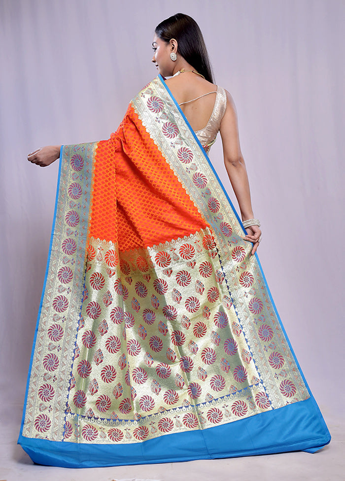 Rust Banarasi Silk Saree With Blouse Piece - Indian Silk House Agencies