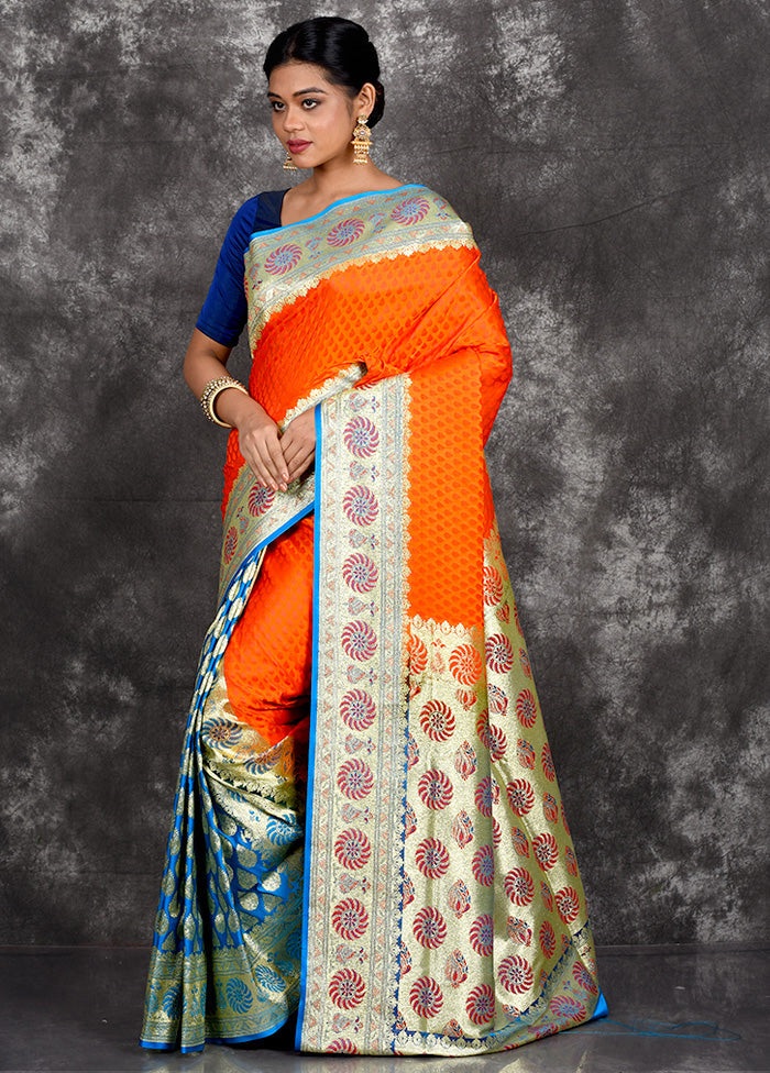 Rust Patli Pallu Banarasi Silk Saree With Blouse Piece - Indian Silk House Agencies