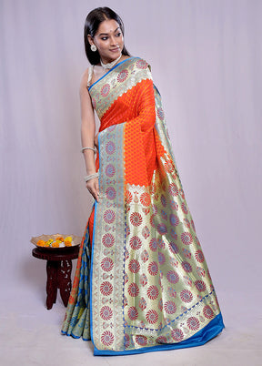 Rust Banarasi Silk Saree With Blouse Piece - Indian Silk House Agencies