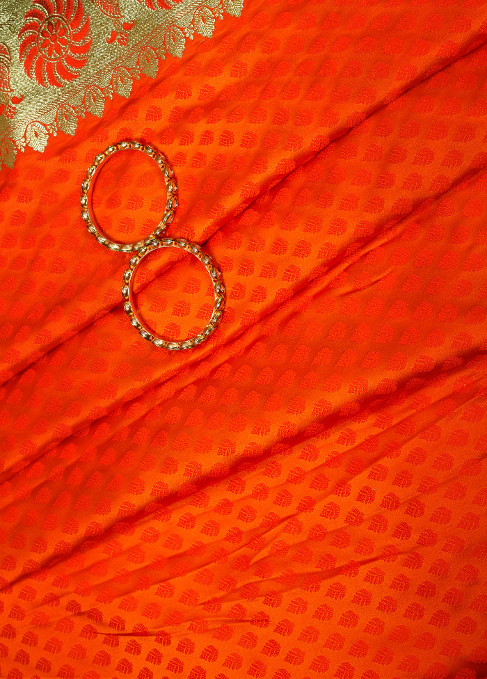 Rust Patli Pallu Banarasi Silk Saree With Blouse Piece - Indian Silk House Agencies