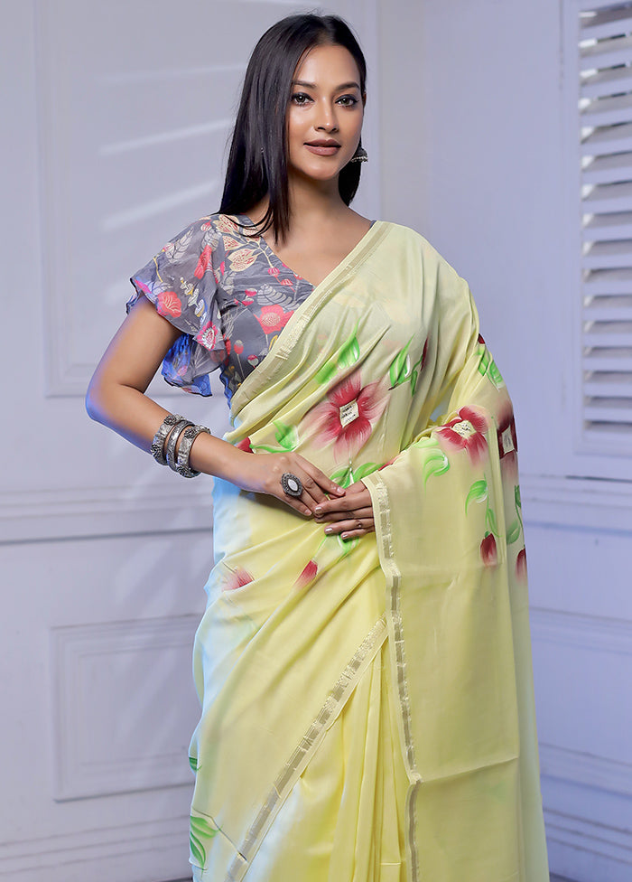 Yellow Chanderi Silk Saree With Blouse Piece