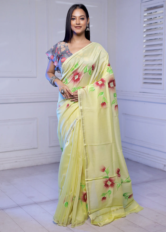 Yellow Chanderi Silk Saree With Blouse Piece