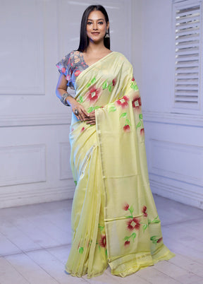 Yellow Chanderi Silk Saree With Blouse Piece