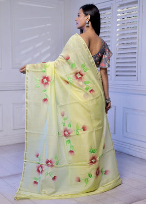 Yellow Chanderi Silk Saree With Blouse Piece