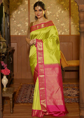 Light Green Pure Kanchipuram Silk Saree With Blouse Piece - Indian Silk House Agencies