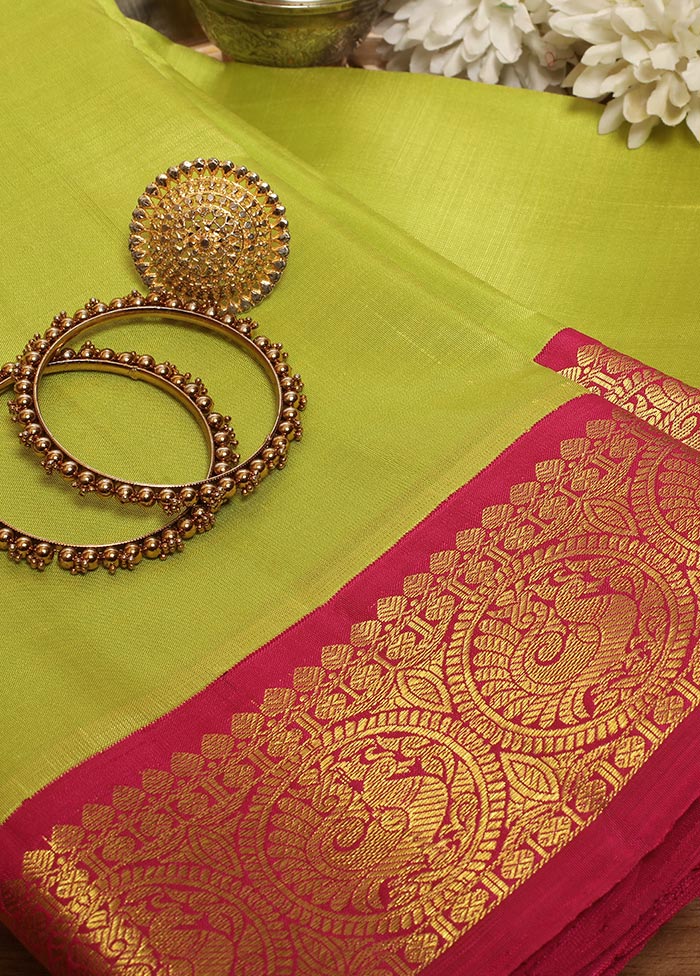 Light Green Pure Kanchipuram Silk Saree With Blouse Piece - Indian Silk House Agencies