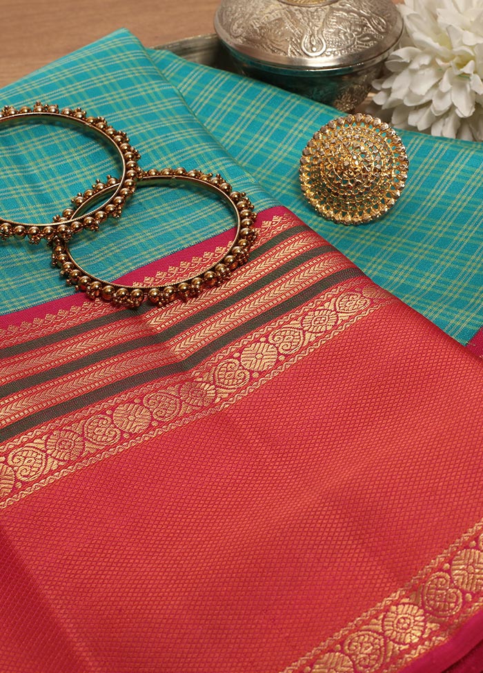 Sea Blue Pure Kanchipuram Silk Saree With Blouse Piece - Indian Silk House Agencies