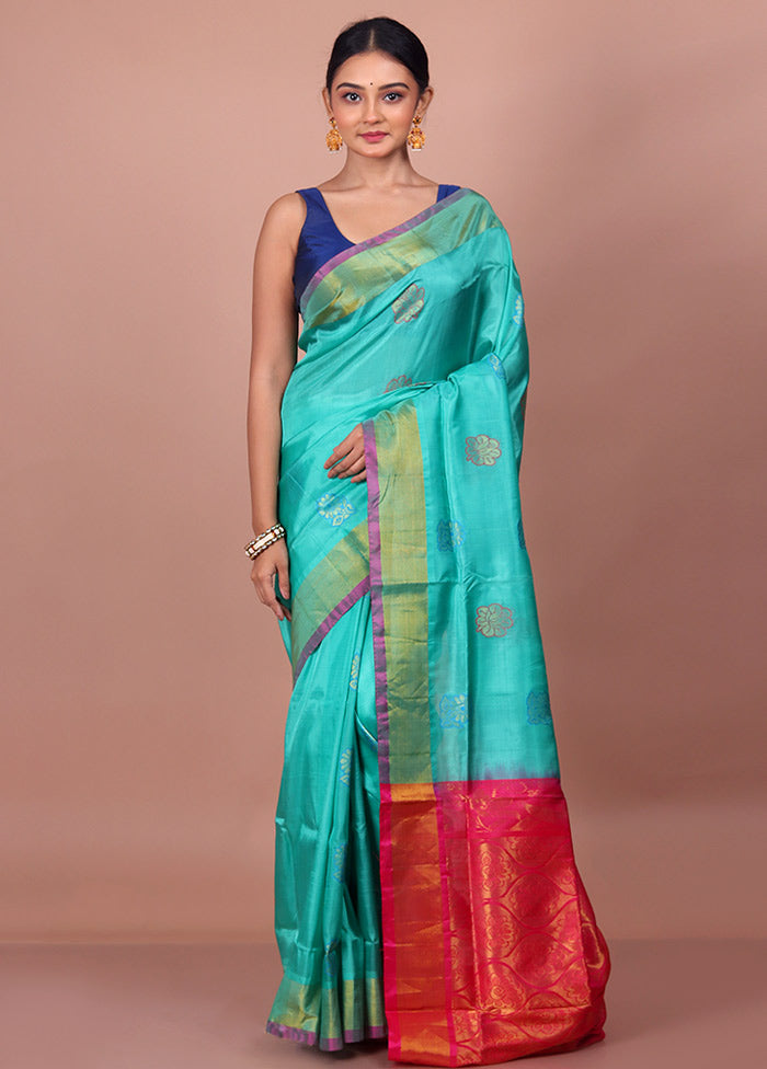 Sky Blue Kanjivaram Silk Saree With Blouse Piece - Indian Silk House Agencies