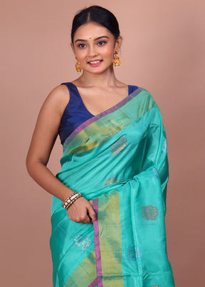 Sky Blue Kanjivaram Silk Saree With Blouse Piece - Indian Silk House Agencies