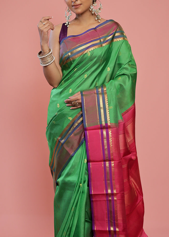 Green Kanjivaram Pure Silk Saree With Blouse Piece - Indian Silk House Agencies