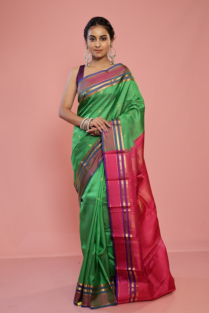 Green Kanjivaram Pure Silk Saree With Blouse Piece - Indian Silk House Agencies