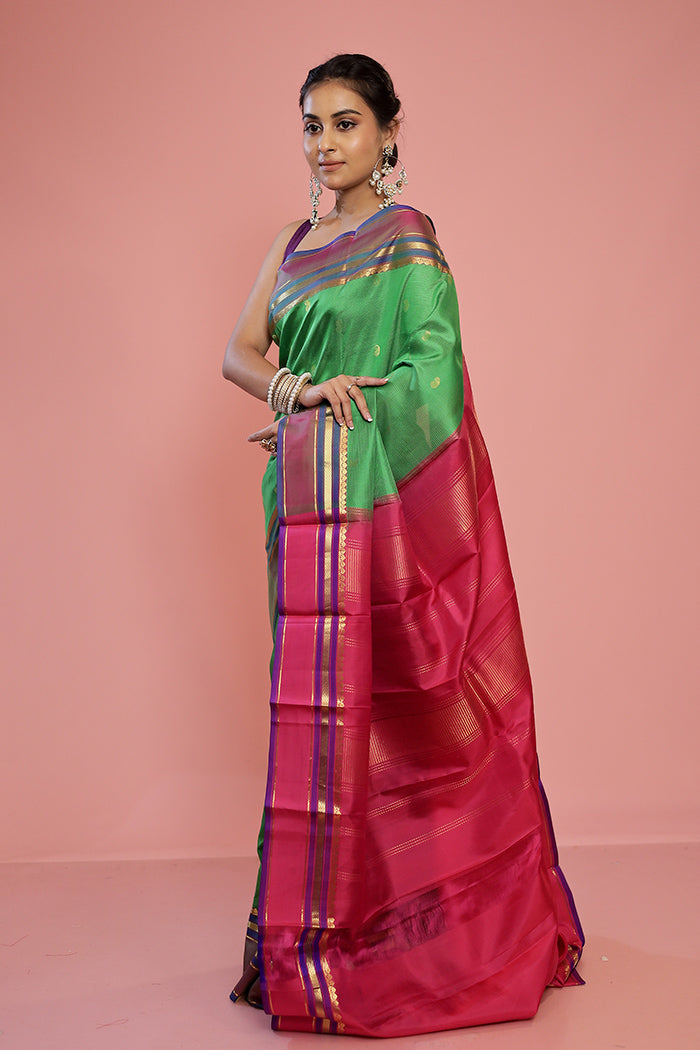 Green Kanjivaram Pure Silk Saree With Blouse Piece - Indian Silk House Agencies